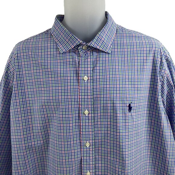 POLO Ralph Lauren XXL Gingham Plaid Twill Dress Shirt 100% Cotton Button Up Logo - Picture 3 of 16